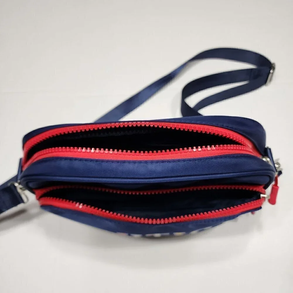 Nautica belt bag or crossbody Navy multi colored letters red zipper
